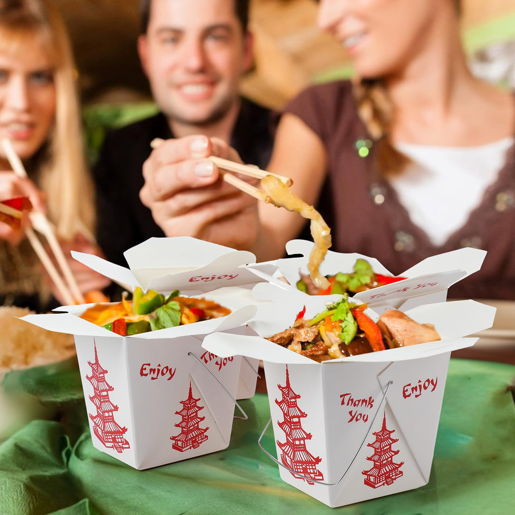 Nitial 150 Pcs 8 oz Chinese Take out Boxes Pagoda Take out Food Container Disposable Chinese Containers Food Boxes for Picnic, Restaurants, Asian Theme Party Favors Decorations