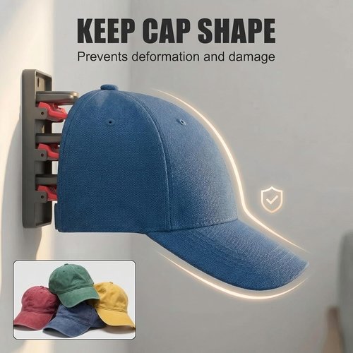 JBD Multicolor Hat Organizer - Wall Mounted Rack Holds 20 Baseball Caps | Innovative Auto-Grip Clips for Damage-Free Storage