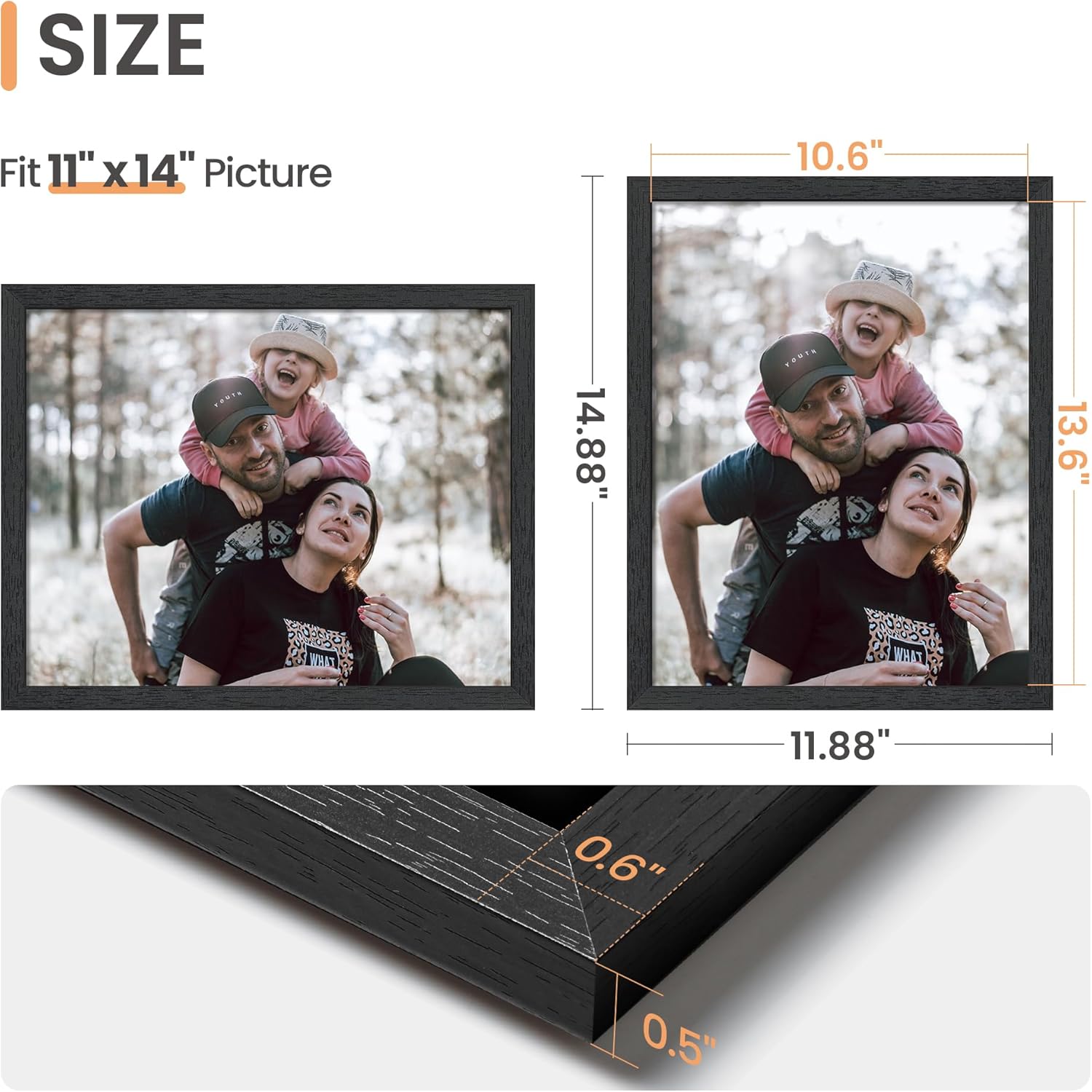 Upsimples 11x14 Picture Frame - Stylish Wall Gallery Frame in Black | Durable Engineered Wood