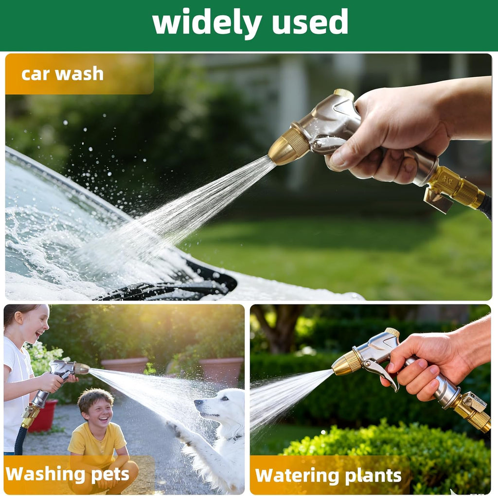 ARXIVE Heavy-Duty Metal Garden Hose Nozzle - 4 Adjustable Spray Patterns for Lawn, Car & Pet Care