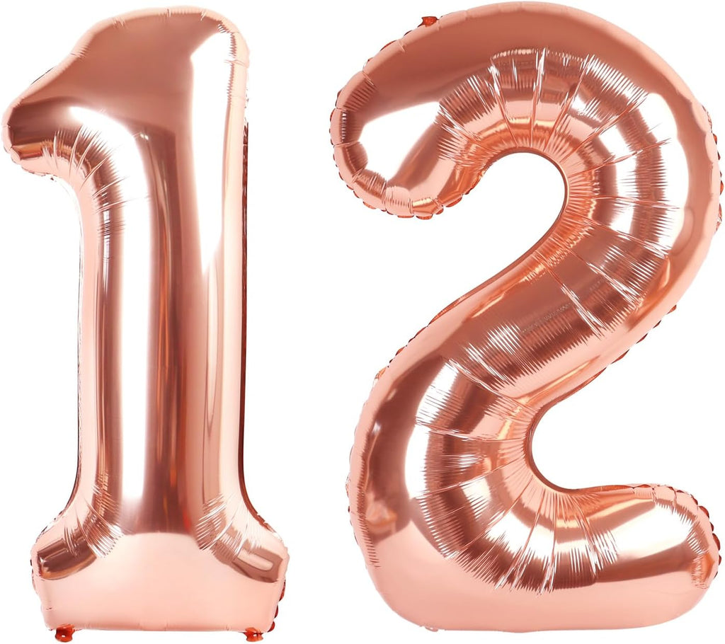 Rose Gold Number Balloons by [Brand Name] - 40 Inch Large Birthday Decorations for 12 & 21 Year Celebrations