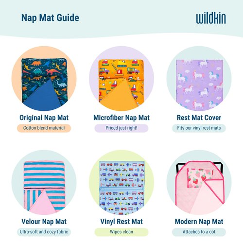 Wildkin Kids Original Nap Mat – Cozy Kids Sleep Mat with Pillow, Ideal for School & Travel - Trains, Planes, and Trucks