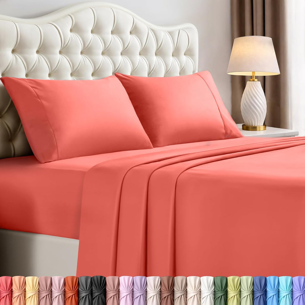 Utopia Bedding Full Size Sheet Set - Soft, Breathable Microfiber, 4-Piece in Coral | Oeko-Tex Certified