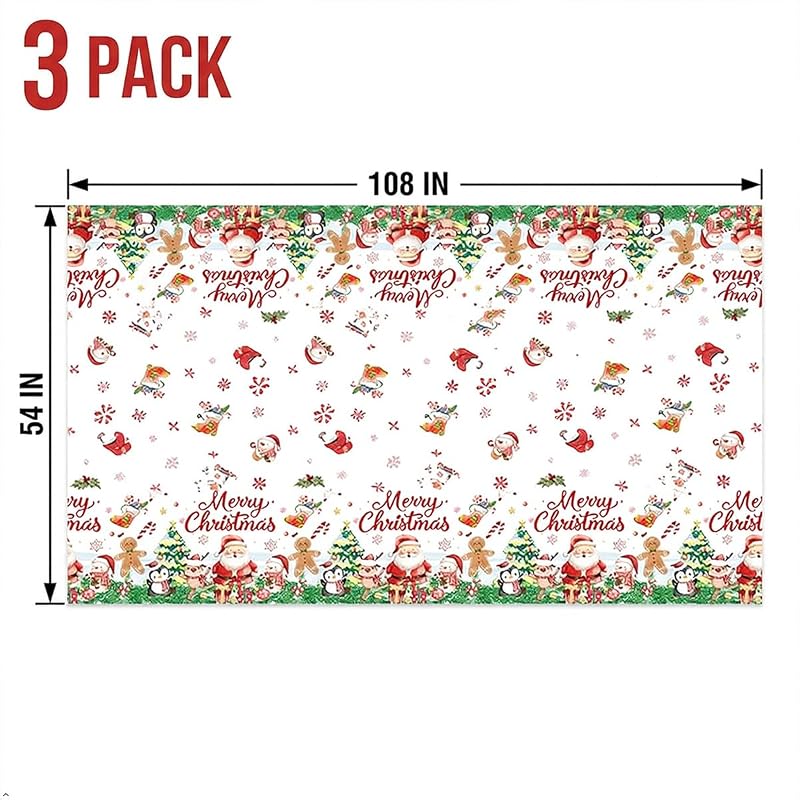 Christmas Tablecloth 108 x 54 Inch 3 Pack - Long Rectangular Table Covers