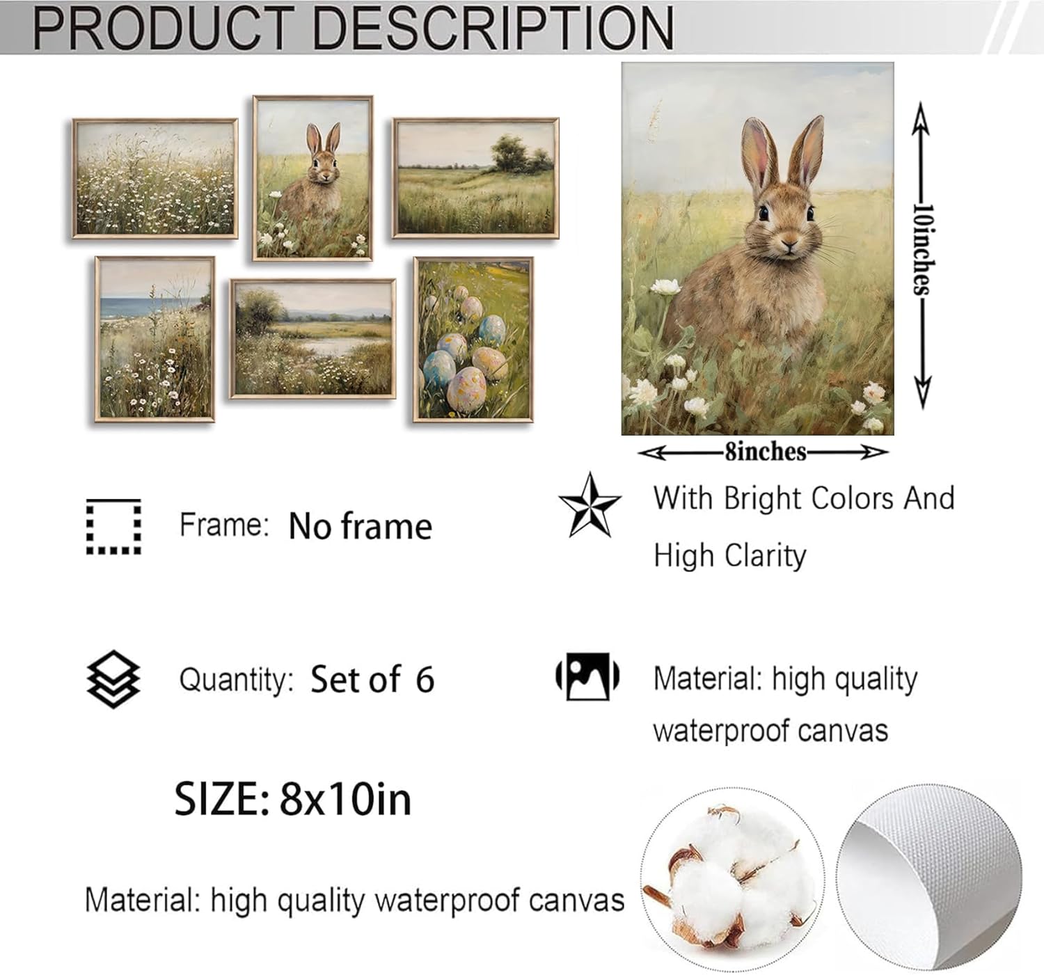 Vintage Rustic Bunny Wall Art - 6Pcs Antique Rabbit & Wildflower Prints | 8x10in Unframed Spring Decor