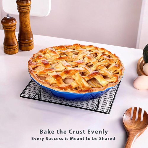 Lareina Ceramic Pie Pans - Non-Stick 9 Inch Deep Dish Set of 2 | Blue, Oven & Dishwasher Safe
