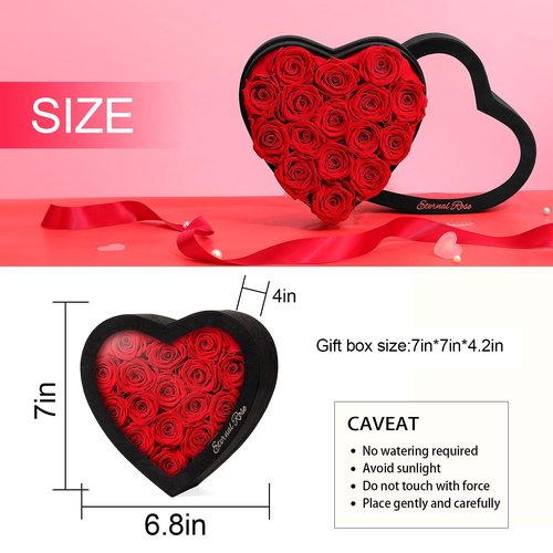 Agrul Mothers Day Roses Gifts for Mom,Forever Preserved Flowers Roses in a Heart Shape Box, for Wife Women Mom Grandma from Daughter,Fresh Flowers for Delivery/16Pcs Red
