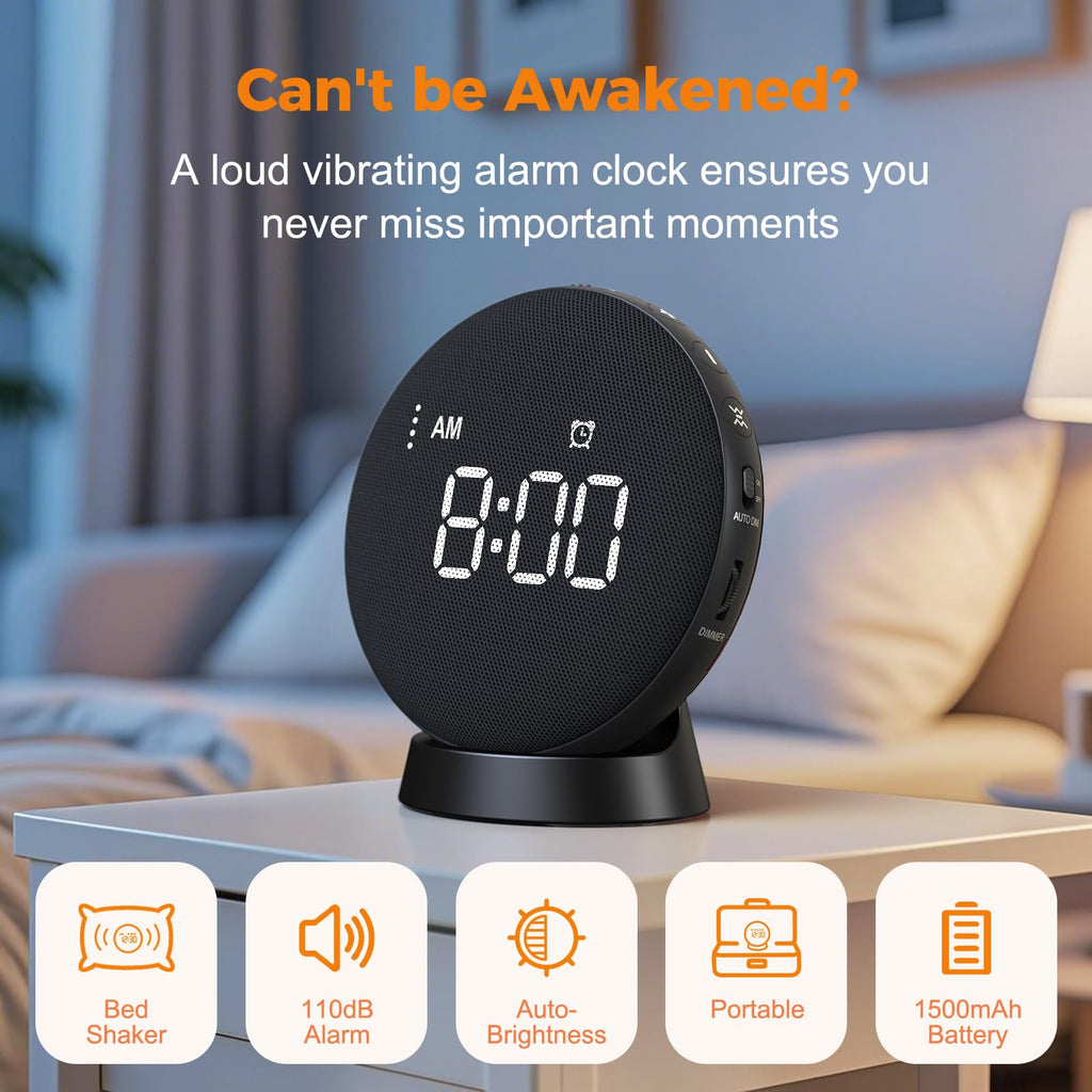 Gianna Alarm Clock for Heavy Sleepers - Vibrating Alarm Clock for Deaf, 110dB Extra Loud Alarm Clock with Bed Shaker, 3 Wake Modes, Auto Dimming, Rechargeable Portable Alarm Clock for Bedroom Travel