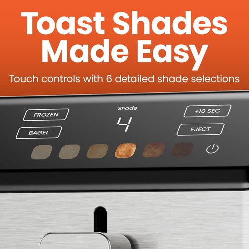 Chefman Smart Touch 2-Slice Digital Toaster - Touchscreen Controls, 6 Shade Settings, Extra-Wide Slots for Thick Breads & Bagels - Stainless Steel