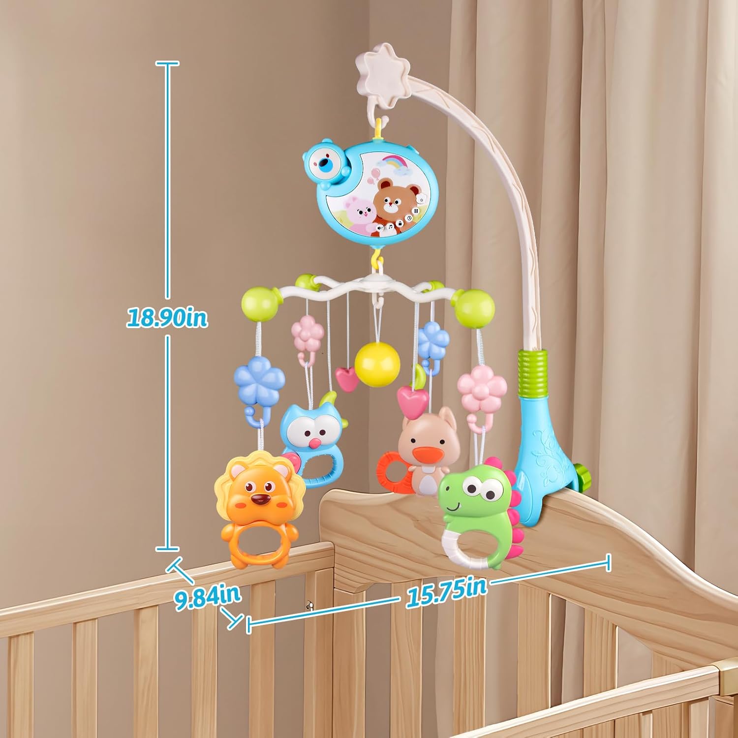 Skiennix Crib Mobile - Musical & Light-Up Nursery Toy for Boys & Girls | Portable Animal Design