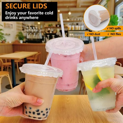 Brajttt 16 oz Clear Plastic Cups with Lids and Straws, 100 Pack Disposable Iced Coffee Cups with Lids, Sturdy & Food Safe lemonade cups for Cold Drinks,Friend,Party, Kitchen Accessories