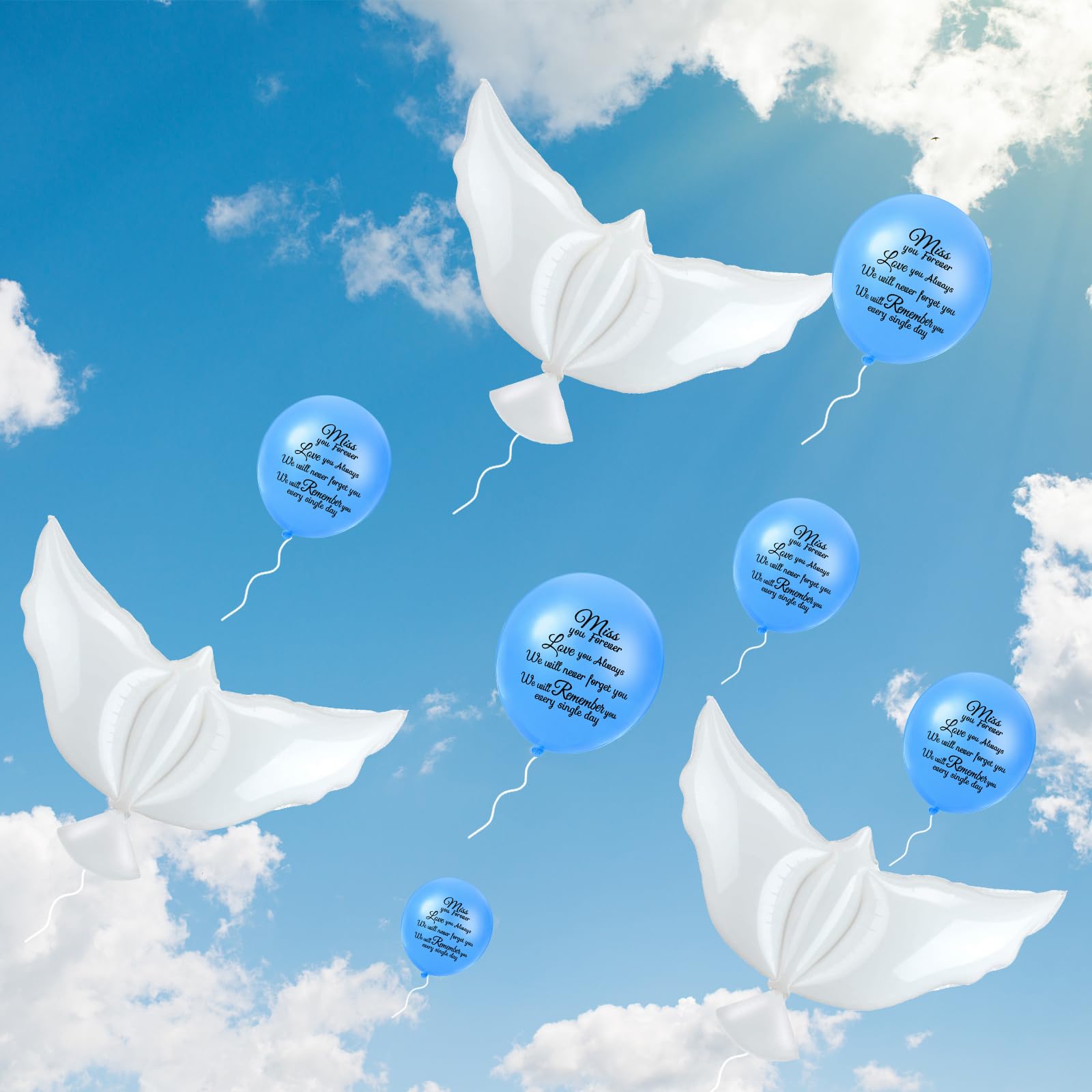 Skylety 36 Pieces Memorial Balloons to Release in Sky Memory Peace Dove Balloons Helium for Funeral, Condolence, Funeral, Anniversary, Memorial Services(Blue)