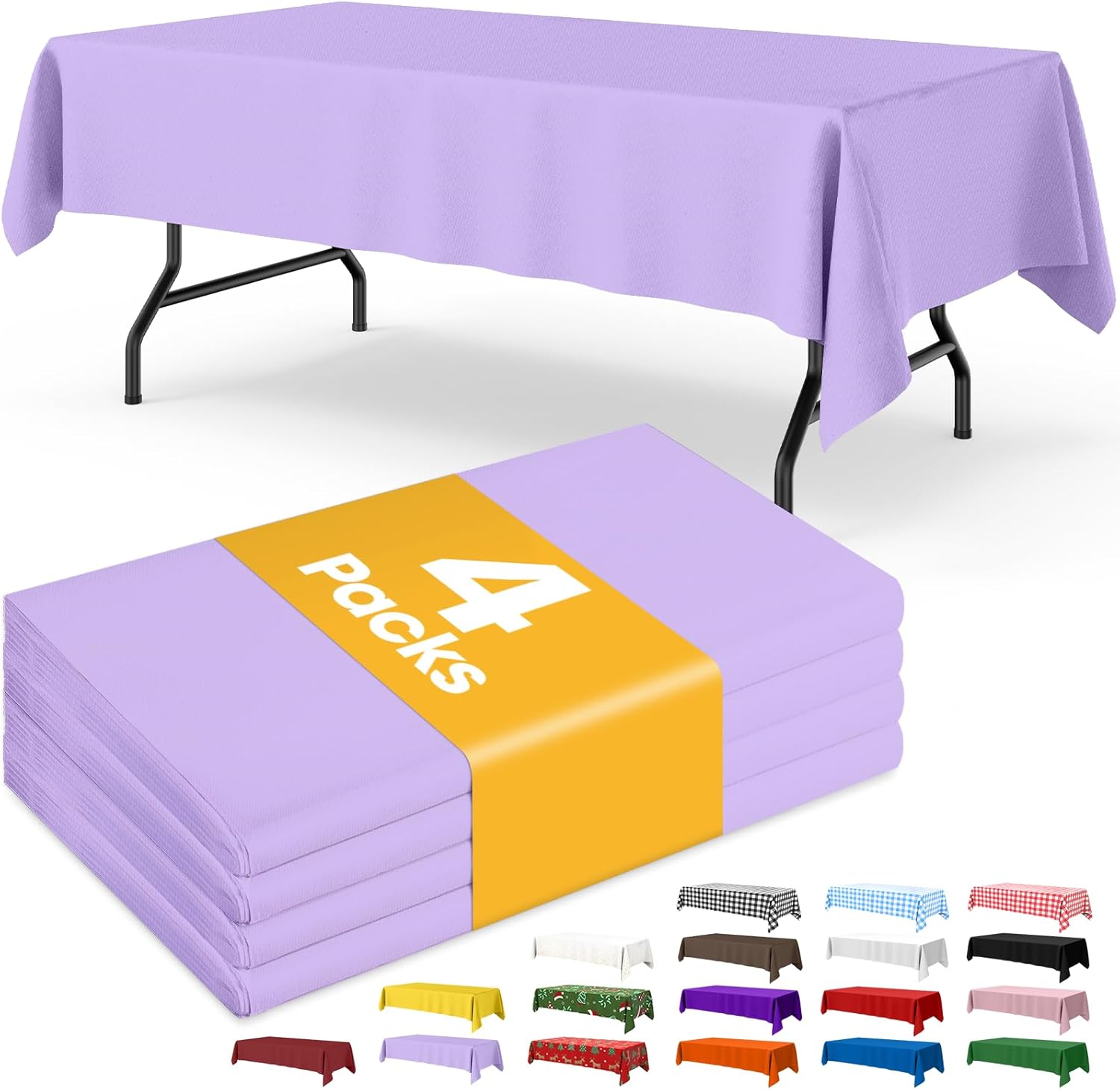 Niuara Lavender Table Cloth - 4 Pack Disposable 54" × 108" Rectangle Covers for Parties & Gatherings