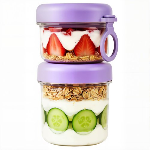 LKTKJDS On the Go Yogurt Parfait Snack Cup 26 oz with Spoon & Lid, 100% Leak Proof Granola Holder for To Go Breakfast Cereal Fruit Overnight Oats Container Reusable, Travel Hiking Camping