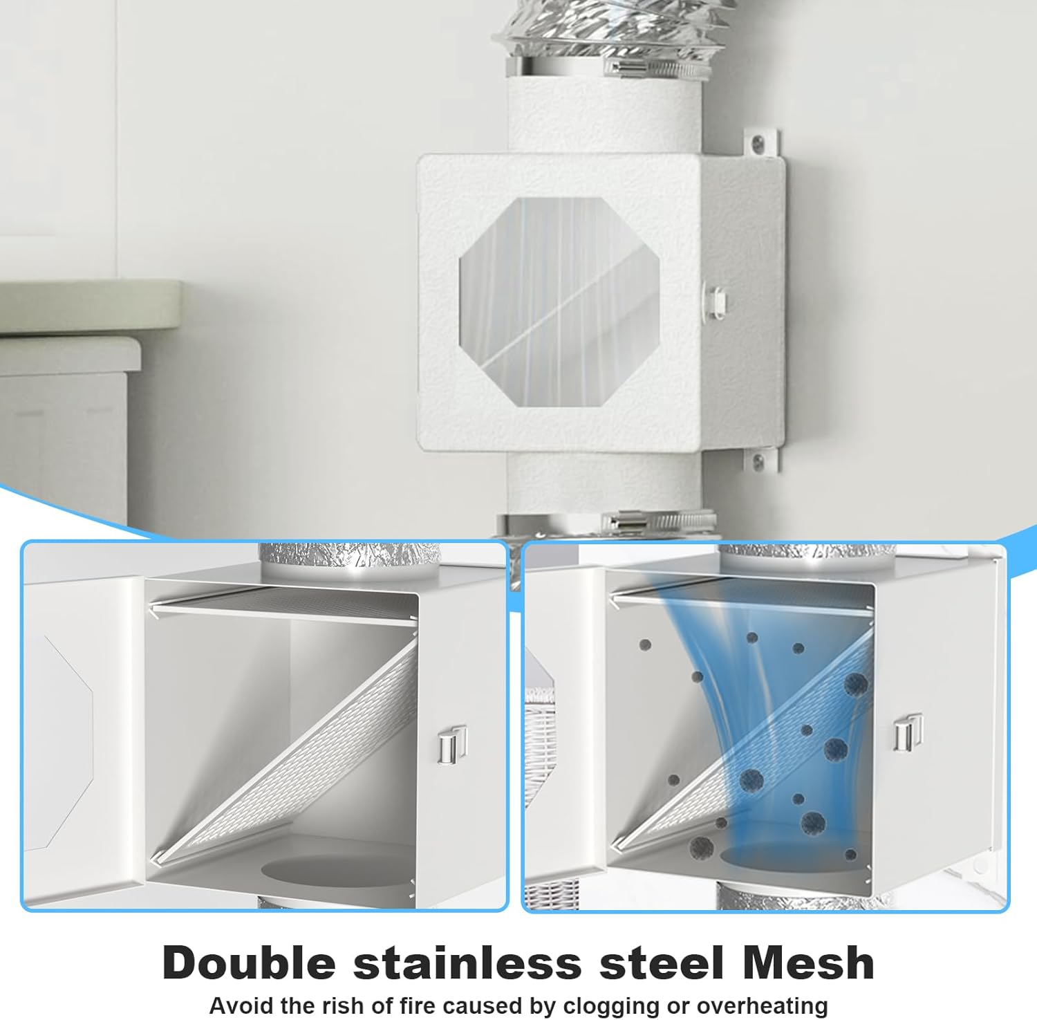 Upgraded Metal Dryer Duct | 4-Inch Indoor Vent Kit with Hose Clamps, Mesh Tape & Cleaning Brush