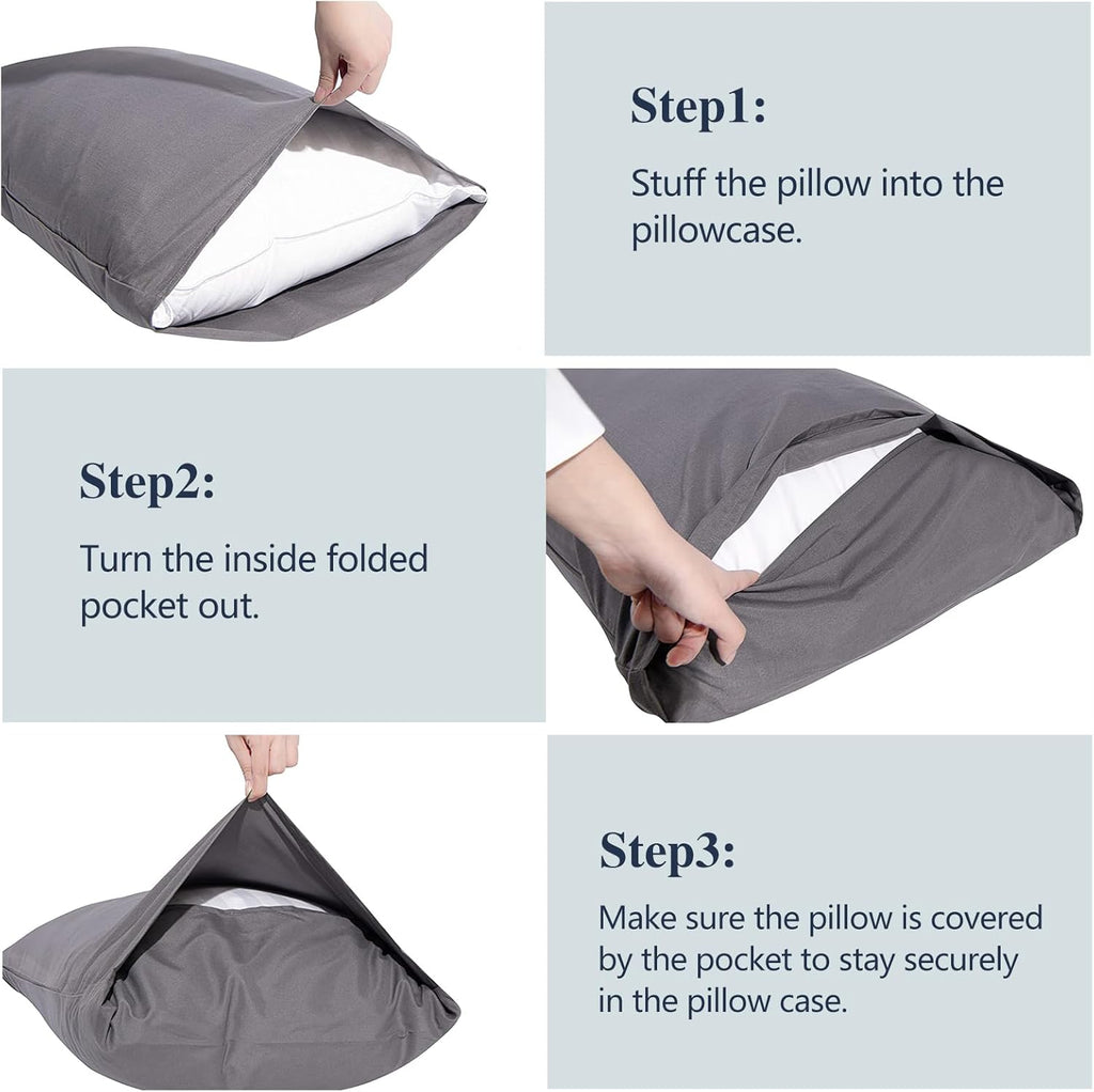 Nuzzle Pillow Cases | Standard Size 100% Cotton Pillow Covers - Soft, Breathable 300 Thread Count, White 20 x 26 Inches