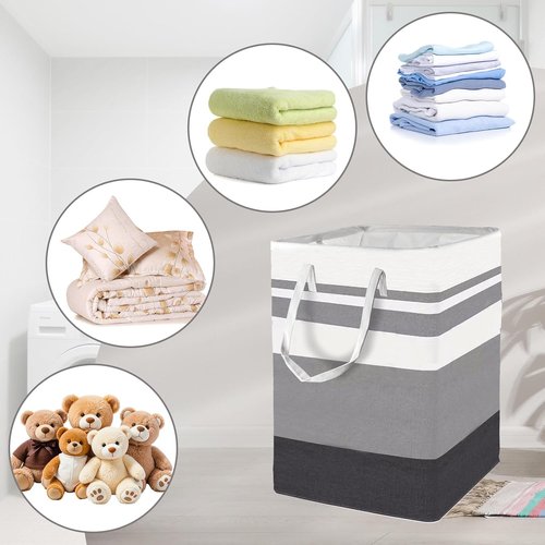 Freestanding Large Laundry Hamper by [Brand Name] - 75L Collapsible Basket with Easy Carry Handles | Gradient Grey