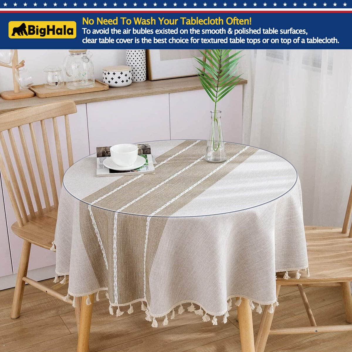 Round Dining Room Table Protector Tablecloth Cover Clear Plastic Cloths Waterproof Wipeable Heat Resistant Vinyl PVC DeskTop Pad for Coffee Office Conference Meeting Tables Desk Furniture Mat 52 " Dia