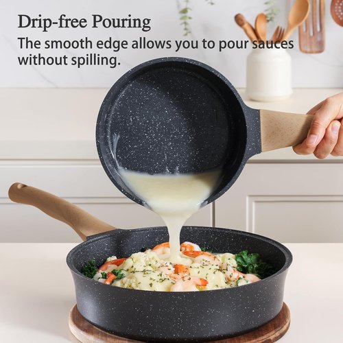 Greblon 2 Quart Nonstick Saucepan with Lid - Non Toxic Ceramic Cookware, Induction Compatible