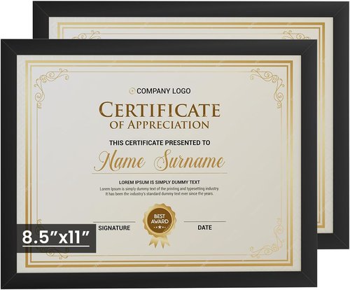 Black 8.5x11 Picture Frame Set of 2 | Shatter-Resistant Plexiglass | Tabletop & Wall Mount