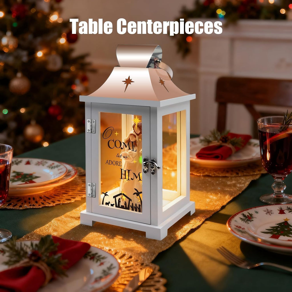 Skiennix Christmas Nativity Set - 15.1" Tall Lantern for Table Centerpieces | Indoor Xmas Décor Gift