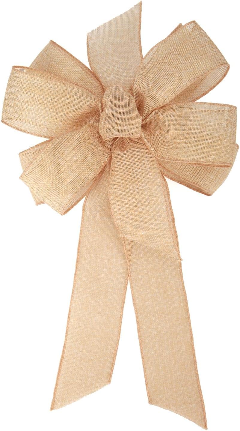Meseey Burlap Ribbon - 10 x 20 Inch Big Bow for Rustic Wreaths & Party Decorations | Natural Jute