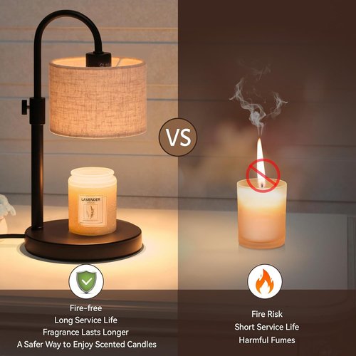 FINCMY Candle Warmer Lamp - Dimmable Wax Warmer with Timer & 2 Bulbs | Stylish Home Decor Gift (Linen-Upgraded)