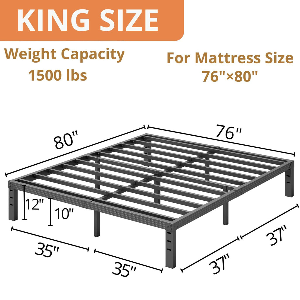 ZIYOO King Bed Frames, 12 Inches Platform Bed Frame, 3500lbs Heavy Duty Steel Slat, Non-Slip Design, No Box Spring Needed, Easy Assembly, Quiet Noise Free, Under Bed Storage Space, Black