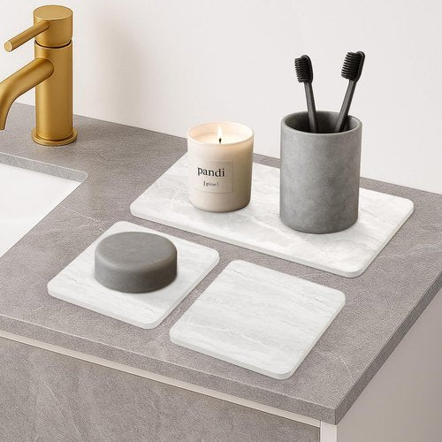 4 Pack Water Absorbing Stone Drying Tray for Bathroom Sink Trays Kitchen Counter Diatomite Stone Quick Dry Diatomaceous Earth Mat for Sink Kitchen Soap Trays Ceramic Marble Bathroom Vanity Tray