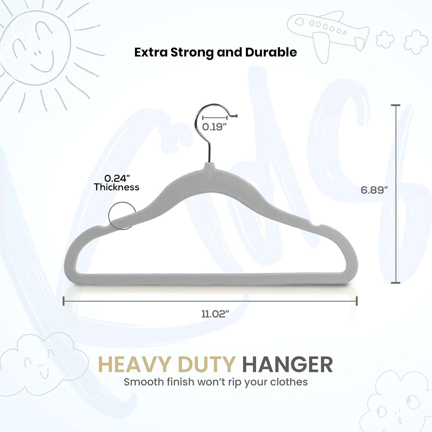 Utopia Home Velvet Hangers - 20 Pack Non-Slip Baby Hangers for Kids | 11 Inch Ultra-Slim Grey Closet Organizers