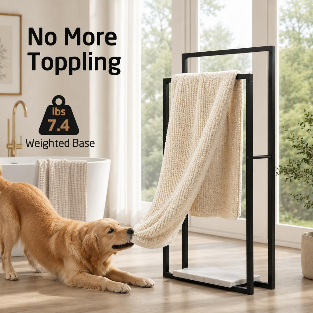 KES Standing Towel Racks for Bathroom with Heavy Marble Base, 38" H Towel Rack Stand for Bathroom 2-Tier, Blanket Rack for Bathroom Floor, Matte Black, BTH501-BK