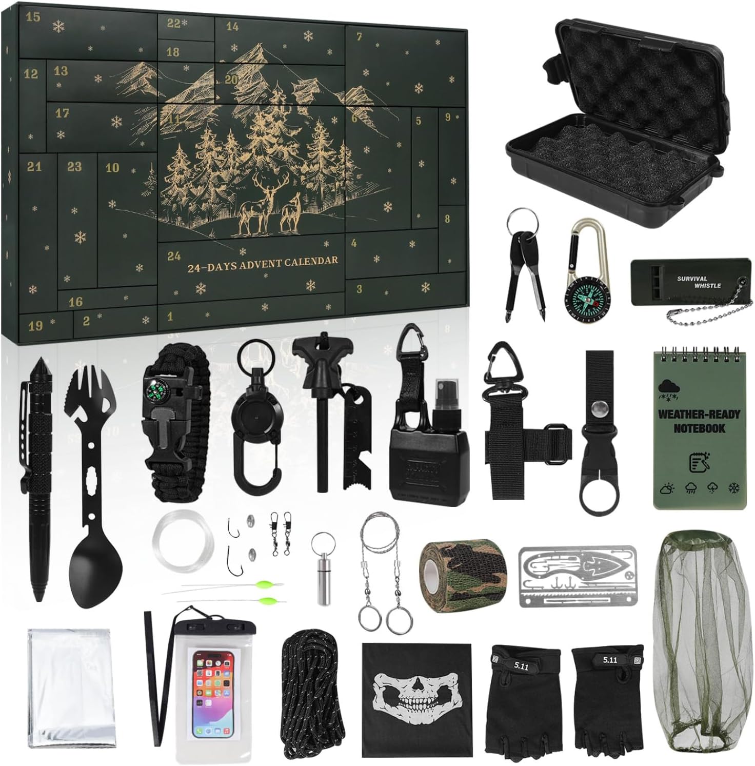 Survival Kit Advent Calendar - 24 Days of Essential Emergency Gear for Men | Perfect Xmas Gifts for Outdoor Enthusiasts