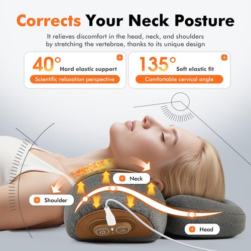 KITCADA Neck Pillow - 3-in-1 Massage Neck Pillow with Battery for Shoulder Pain Relief, Deep Tissue Pain Relief with Heat and Stretching, Neck Hump Corrector for Women