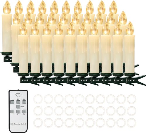 Daord Flameless LED Taper Candles - Battery Operated with Remote Timer | 30 PCS Ivory for Holiday Decor