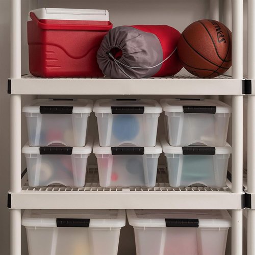 IRIS USA 13 QT Plastic Storage Box - BPA-Free, Durable Nestable Containers with Lids - 6 Pack, Pearl Color