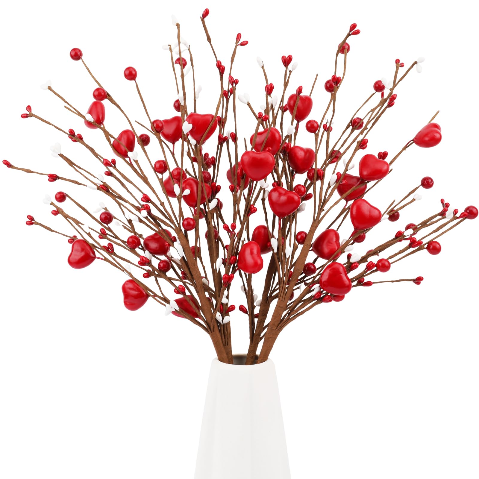 Wootkey 4Pcs Artificial Mother's Gift Decorations Red Heart Berry Stems Heart Shaped Berry Gifts Flowers for Wedding Anniversary Party Supplies Decor