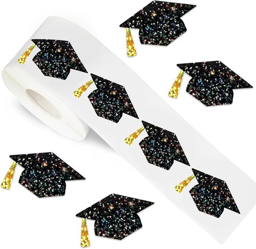 FYSUIMU Graduation Cap Stickers - Holographic Black & Gold Decals for College & High School Grads | 500 Pcs, 1.5 in