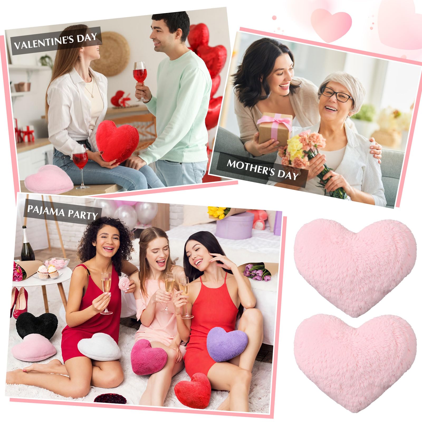 AceOrbit Valentine's Day Heart Mini Pillow 13"x10" Cute Faux Rabbit Fur Decorative Mini Throw Pillow for Bed Couch Cushion Women Valentine's Day Home Decor(Pink)