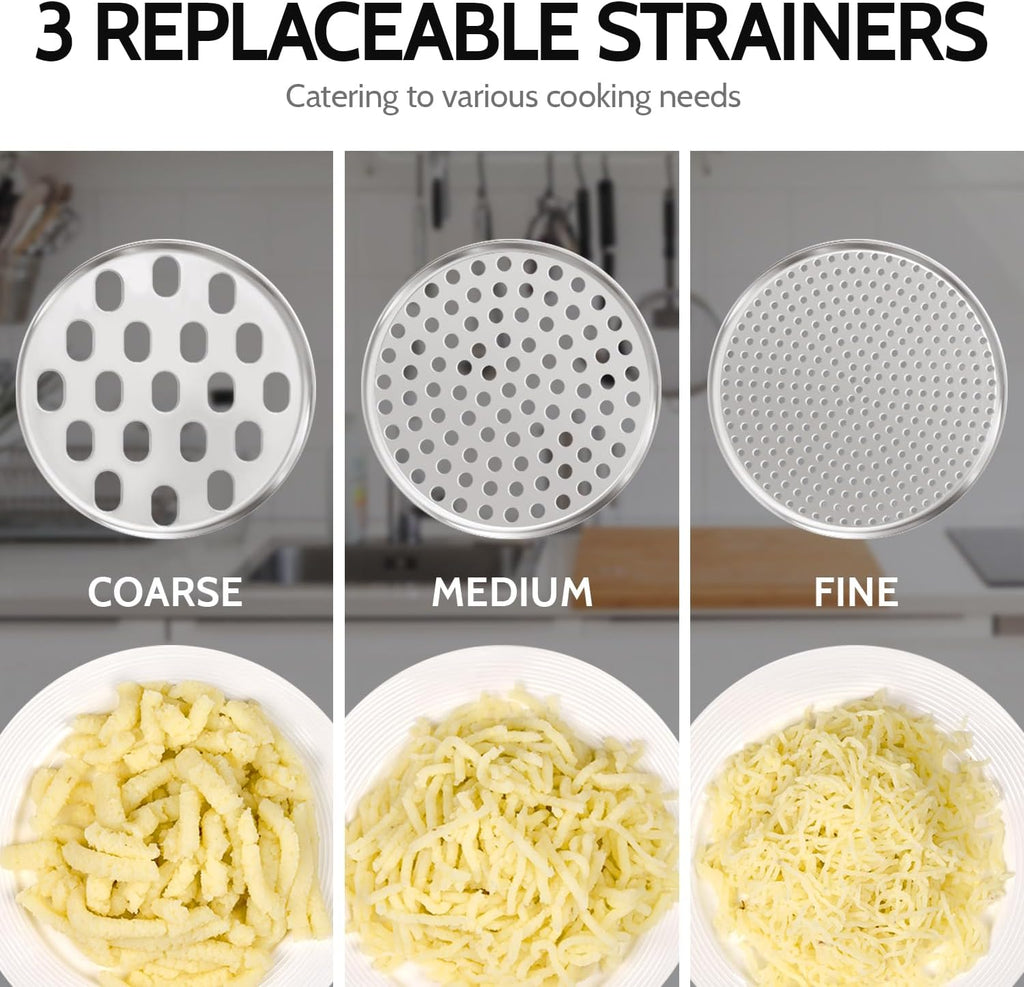 Sopito Stainless Steel Potato Ricer - Heavy Duty Masher with 3 Interchangeable Discs | Kitchen Gadget