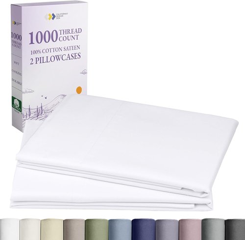 California Design Den Pillow Cases - Set of 2 Standard Size, 1000 Thread Count 100% Cotton, Soft & Durable - White