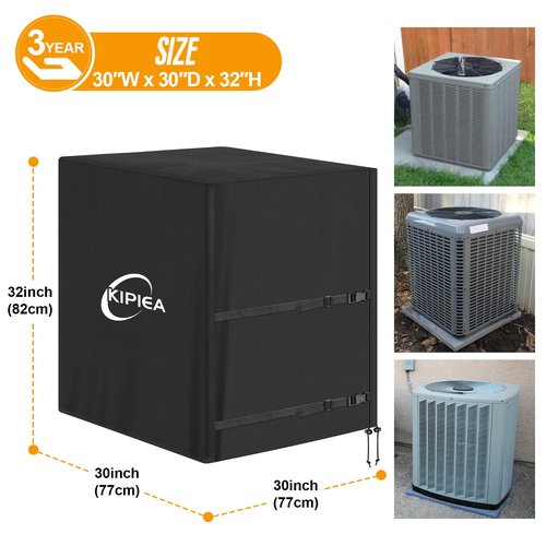 Kipiea Heavy Duty Air Conditioner Cover for Outside Units, Windproof, Anti-UV, Tear & Fade Resistant AC Cover for Winter (30" W x 30" D x 32" H)
