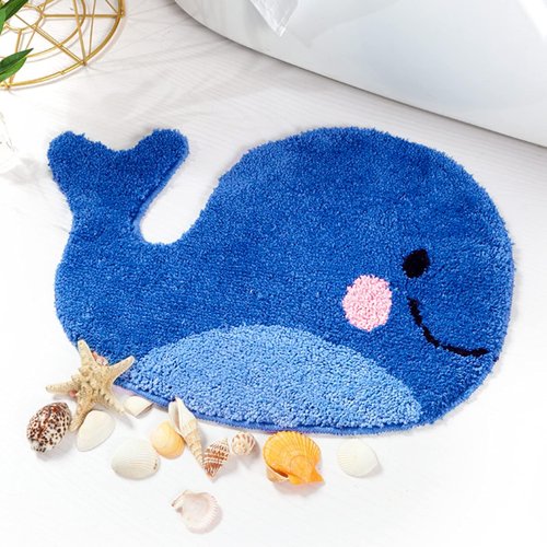 Sagielio Kids Bathroom Rug - Cute Whale Bath Mat, Blue Non-Slip Microfiber Terry, Washable Water Absorbent Floor Mat for Boys and Girls, Perfect for Kids Bathroom Decor (17x23 Inches)