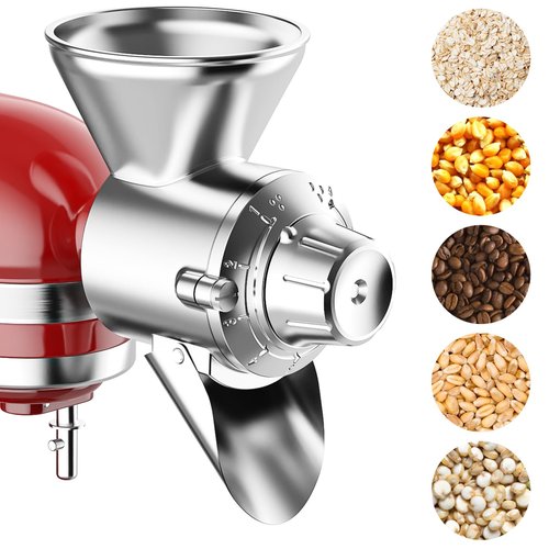 Grain Mill Attachment for Kitchenaid Stand Mixer, 9 Levels Flour Mill, Grain Mill for Flour, Fit for Non-Oily Dry Grain Corn, Coffee Bean Grinder, Oats, Millet, Wheat