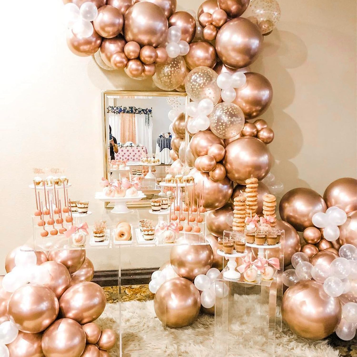 PartyWoo Rose Gold Balloons - 50pcs 12 Inch Metallic Chrome for Weddings & Celebrations