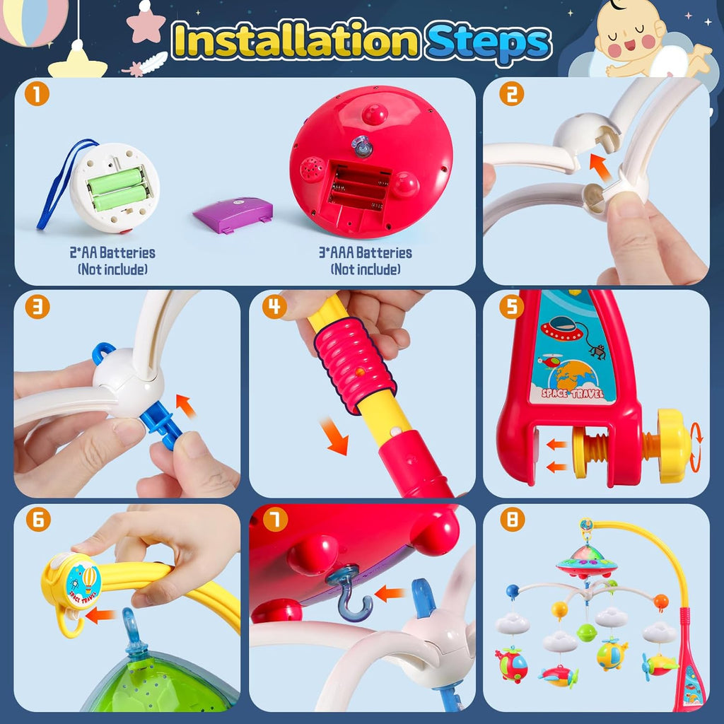 Skiennix Baby Musical Crib Mobile - Remote Control, Lights & Projector | 108 Melodies for Newborns 0-24 Months