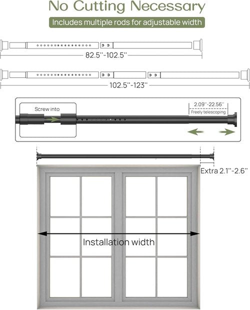 ALLZONE Tension Curtain Rod - Heavy Duty No-Drill Design | Adjustable 83-123 Inches, Black