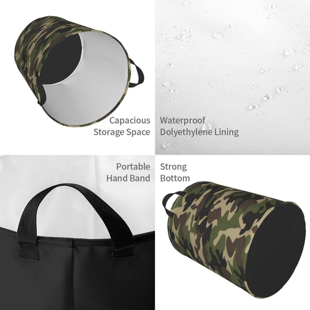 Gbuzozie 62L Round Laundry Hamper Camouflage Pattern Storage Basket Waterproof Coating Green Camo Organizer Bin For Nursery Clothes Toys