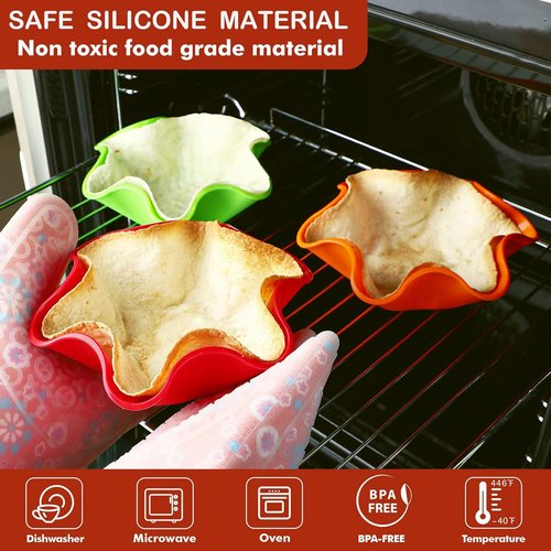 Koluti Nonstick Silicone Tortilla Shell Maker - Colorful Taco Salad Bowl Mold Set of 3 | Oven & Microwave Safe