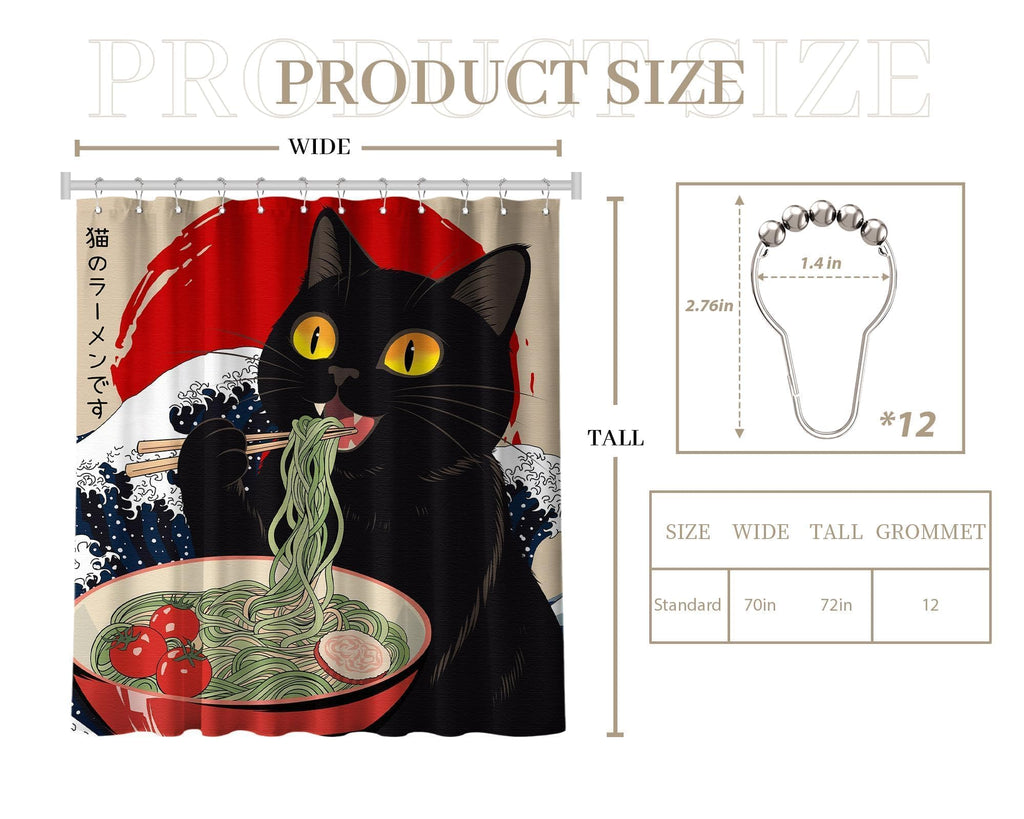 puuiui Funny Cat Shower Curtain Japanese Anime, 70x72 Inch