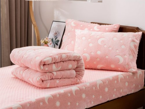 Aimuan Kids Zippered Comforter Set - Moon & Star Glow in The Dark Fleece Zipper Bedding for Girls (Twin, Pink-White)
